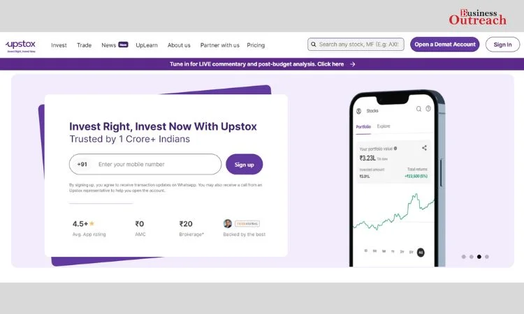 Upstox Website Screenshot
