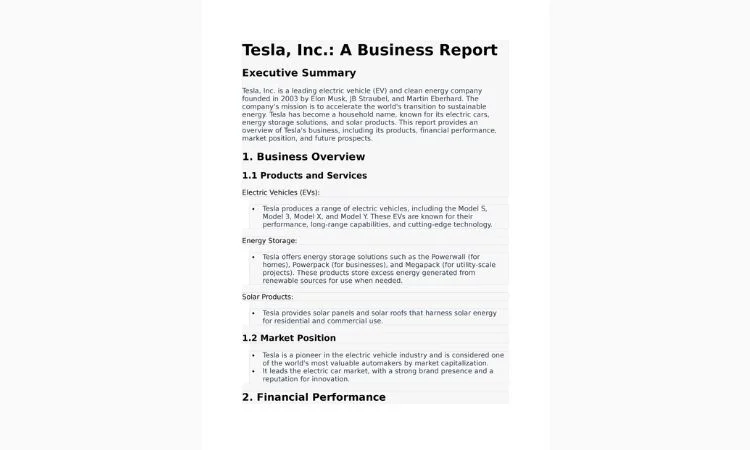 tesla inc executive summary